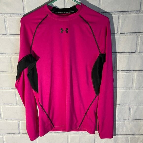 Under Armour Shirt Womens XL Pink HeatGear Compression Long Sleeve Crew Neck - Picture 1 of 3